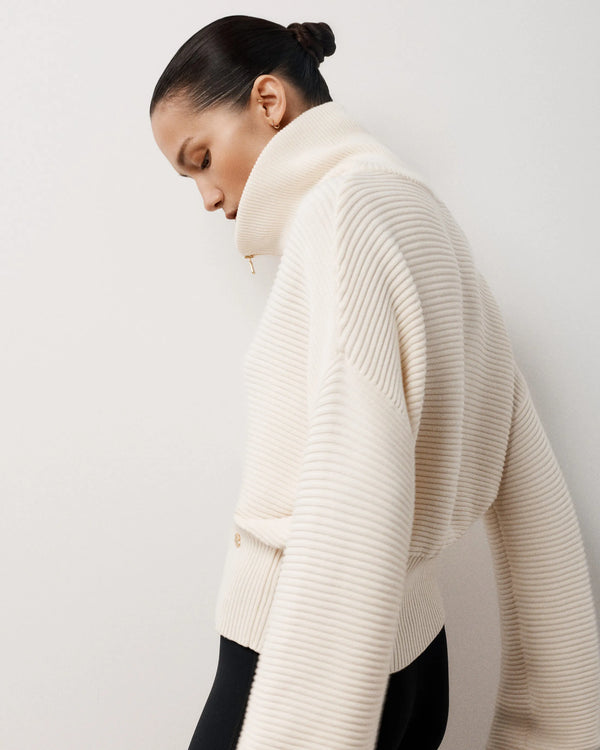 Ribbed Quarter Zip Sweater in Cotton Cashmere