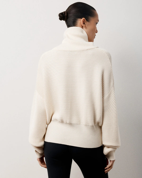 Ribbed Quarter Zip Sweater in Cotton Cashmere