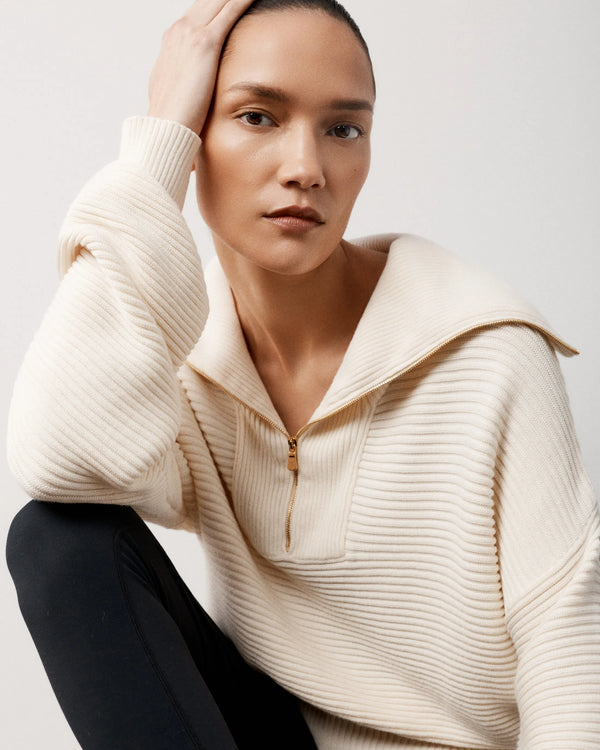 Ribbed Quarter Zip Sweater in Cotton Cashmere