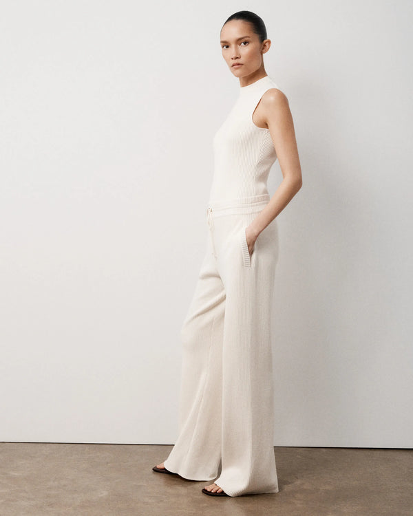 Ribbed Wide-Leg Trouser in Cotton Cashmere