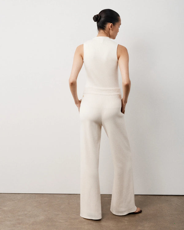 Ribbed Wide-Leg Trouser in Cotton Cashmere