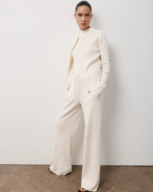 Ribbed Wide-Leg Trouser in Cotton Cashmere