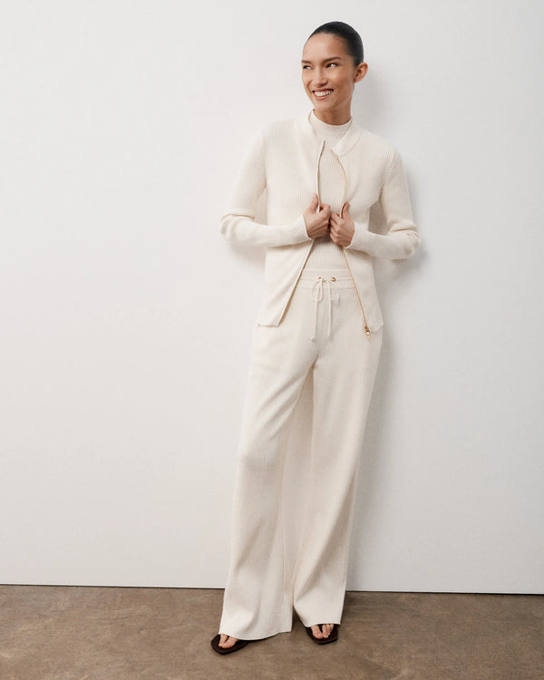 Ribbed Zip Through Cardigan in Cotton Cashmere