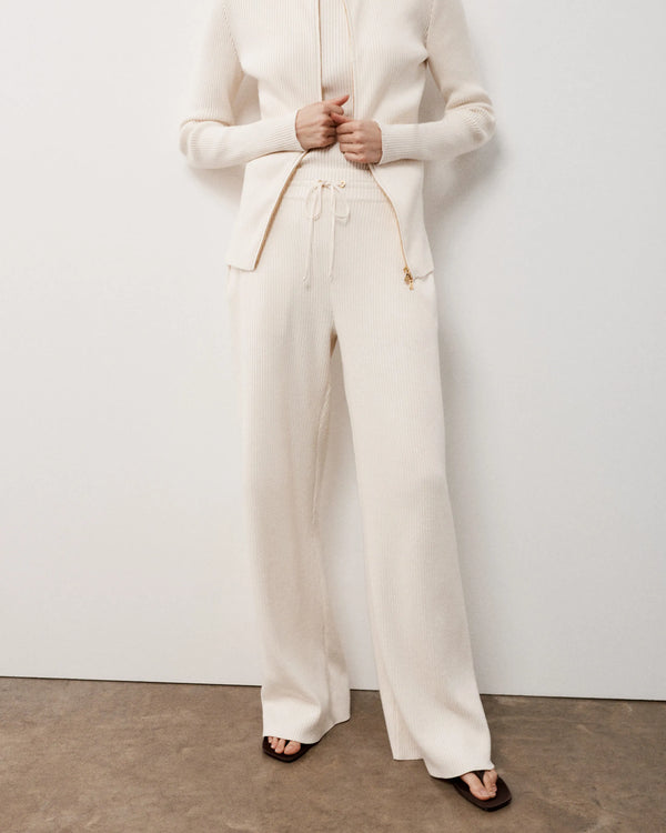 Ribbed Wide-Leg Trouser in Cotton Cashmere