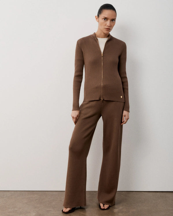 Ribbed Zip Through Cardigan in Cotton Cashmere