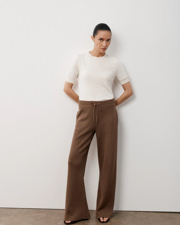 Ribbed Wide-Leg Trouser in Cotton Cashmere