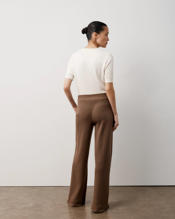 Ribbed Wide-Leg Trouser in Cotton Cashmere