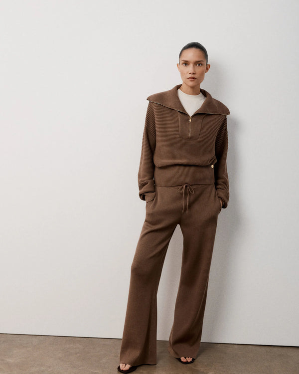 Ribbed Wide-Leg Trouser in Cotton Cashmere