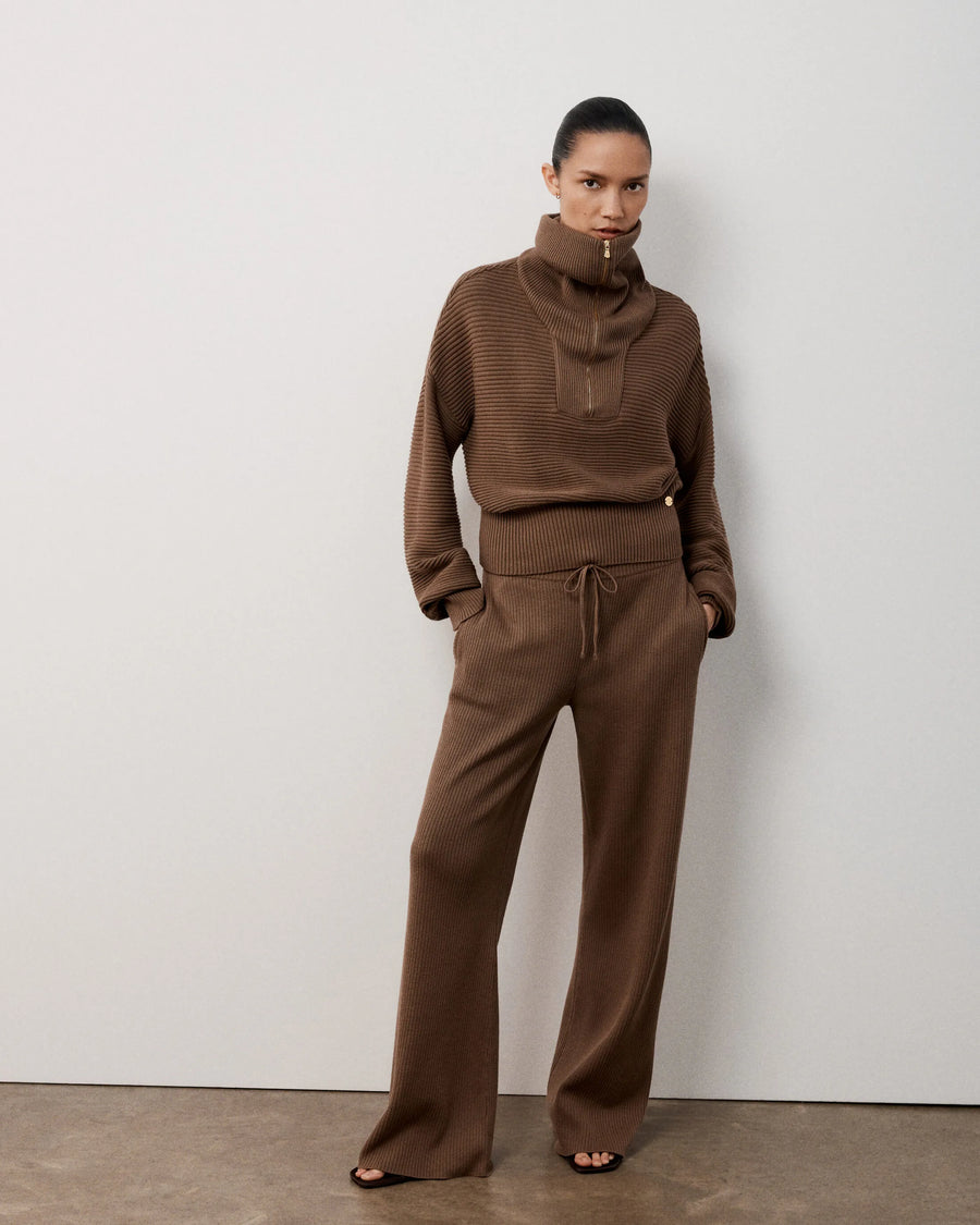 Ribbed Quarter Zip Sweater in Cotton Cashmere