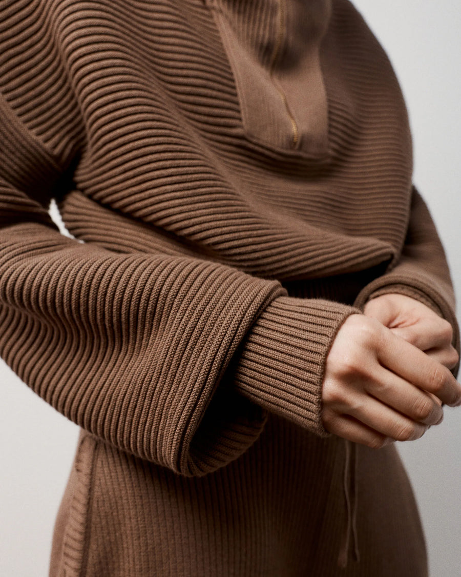Ribbed Quarter Zip Sweater in Cotton Cashmere