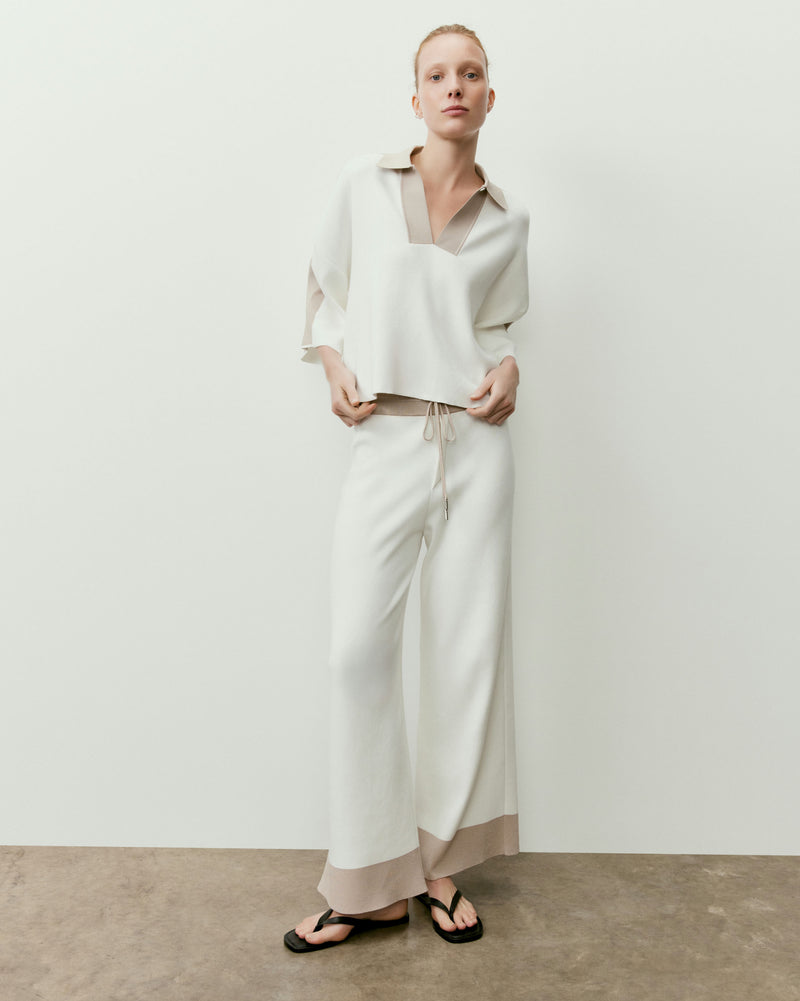 Contrast Collar Knit Polo Top