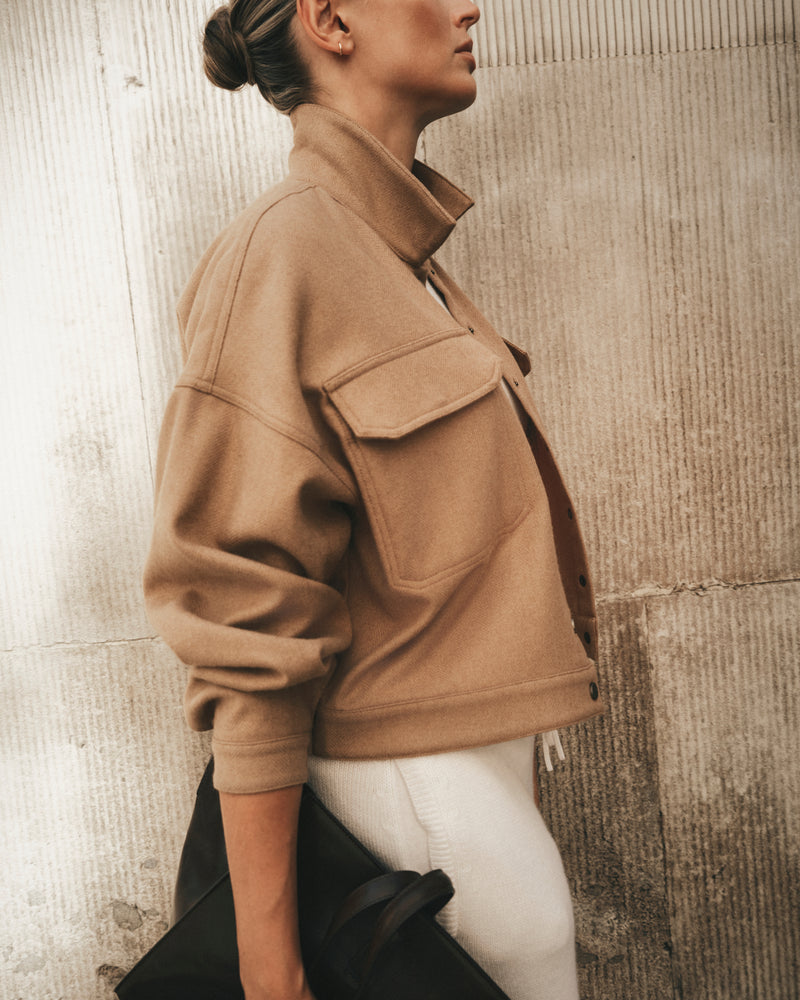 Cropped Camel Hair Herringbone Overshirt