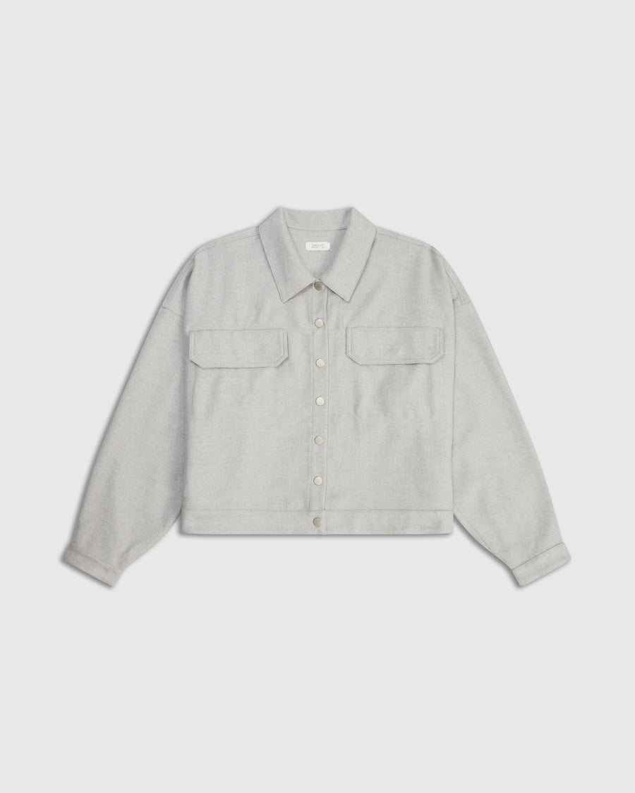 Cropped Wool Twill Overshirt