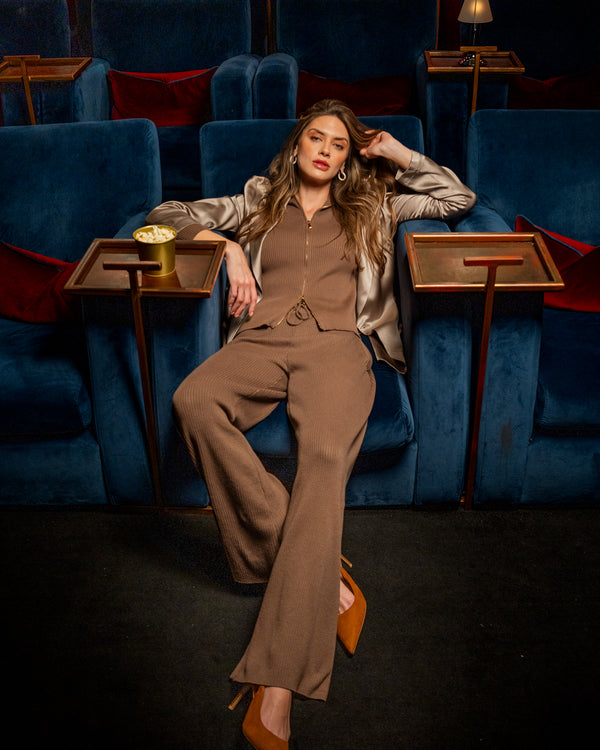 Ribbed Wide-Leg Trouser in Cotton Cashmere