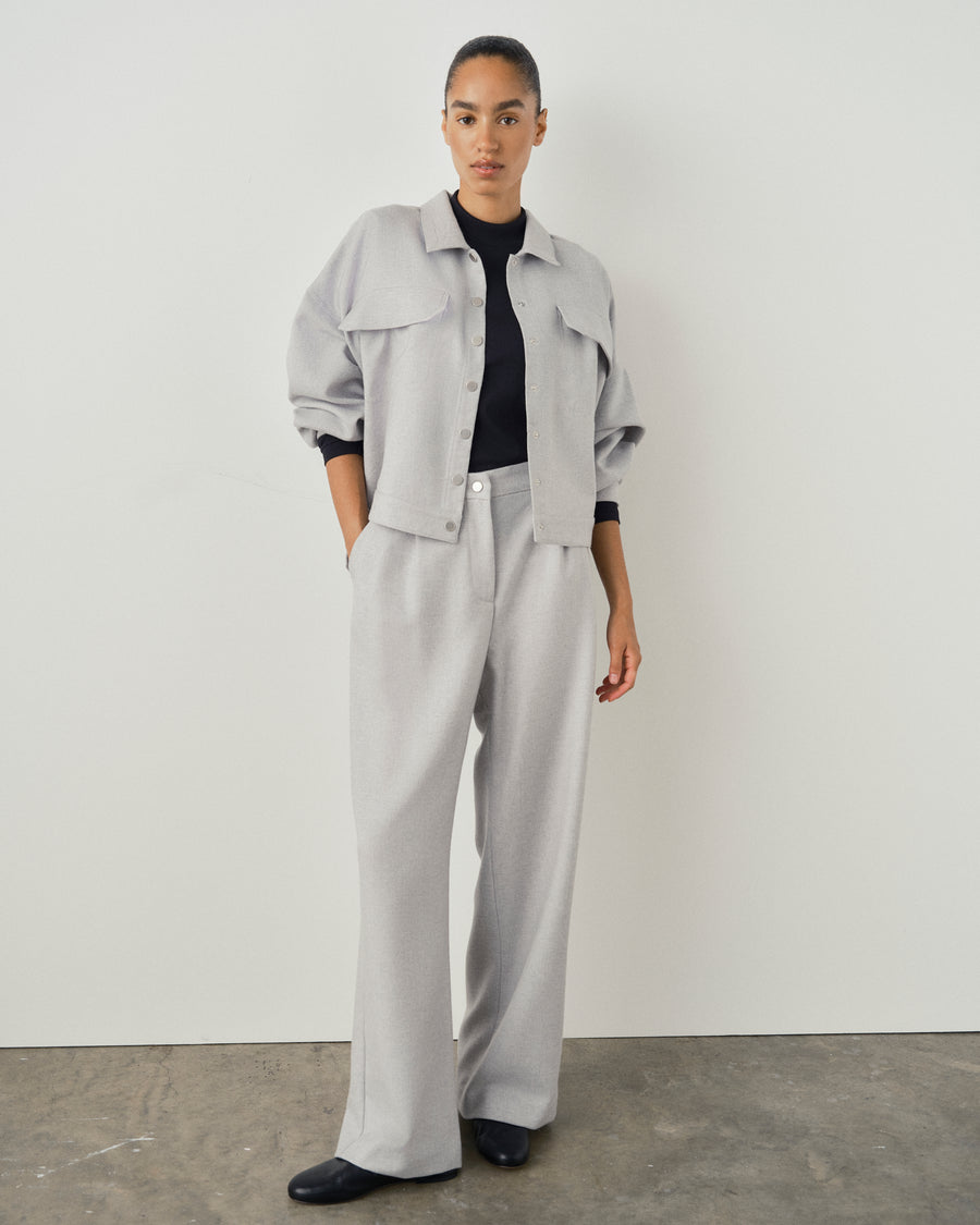 Cropped Wool Twill Overshirt