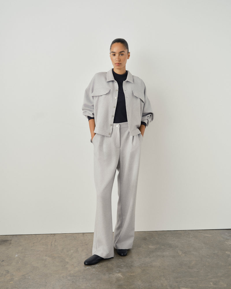 Cropped Wool Twill Overshirt