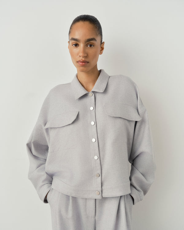 Cropped Wool Twill Overshirt