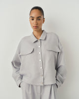 Cropped Wool Twill Overshirt