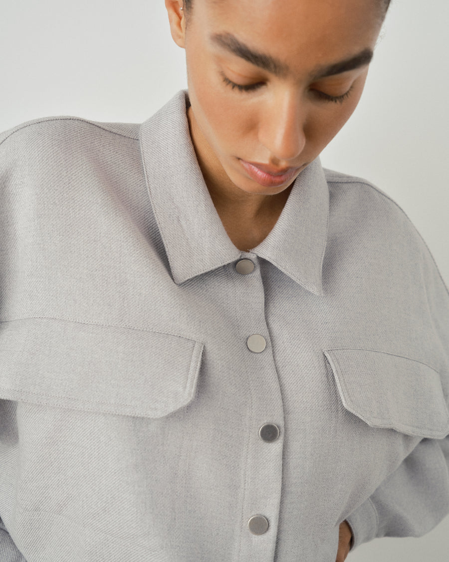 Cropped Wool Twill Overshirt