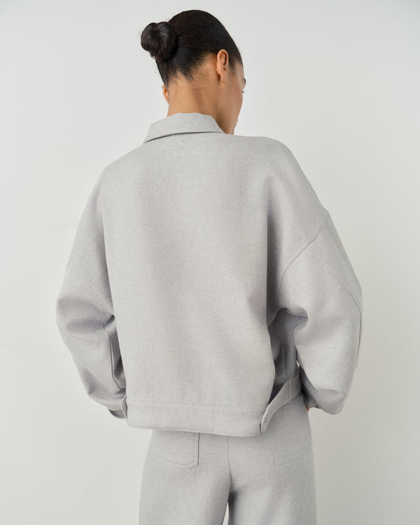 Cropped Wool Twill Overshirt