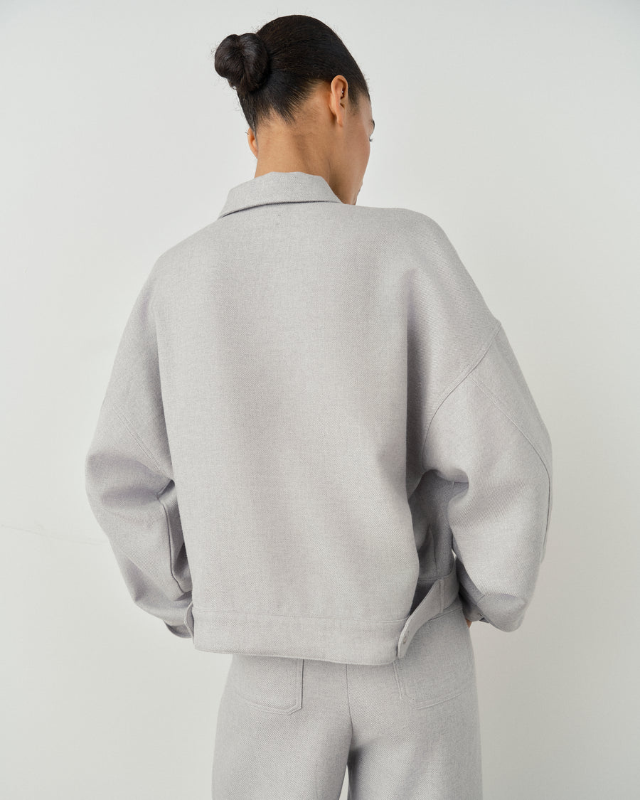 Cropped Wool Twill Overshirt