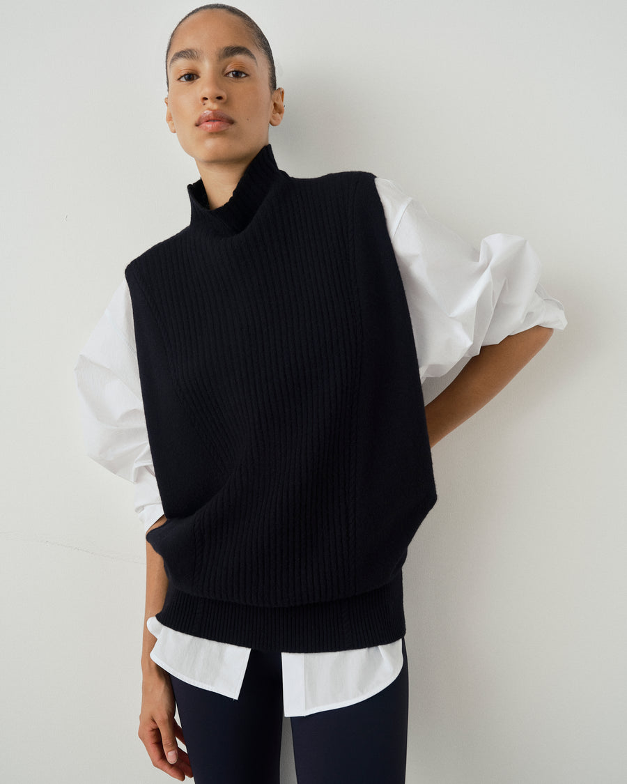High Neck Ribbed Sweater Vest