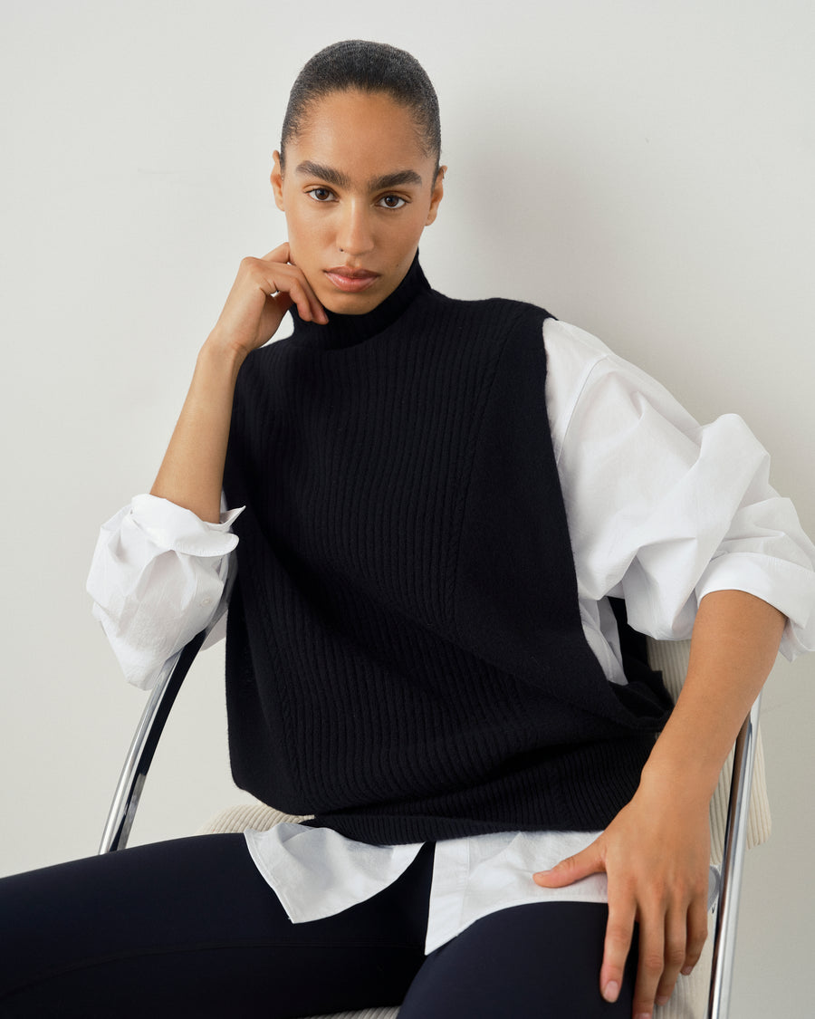 High Neck Ribbed Sweater Vest