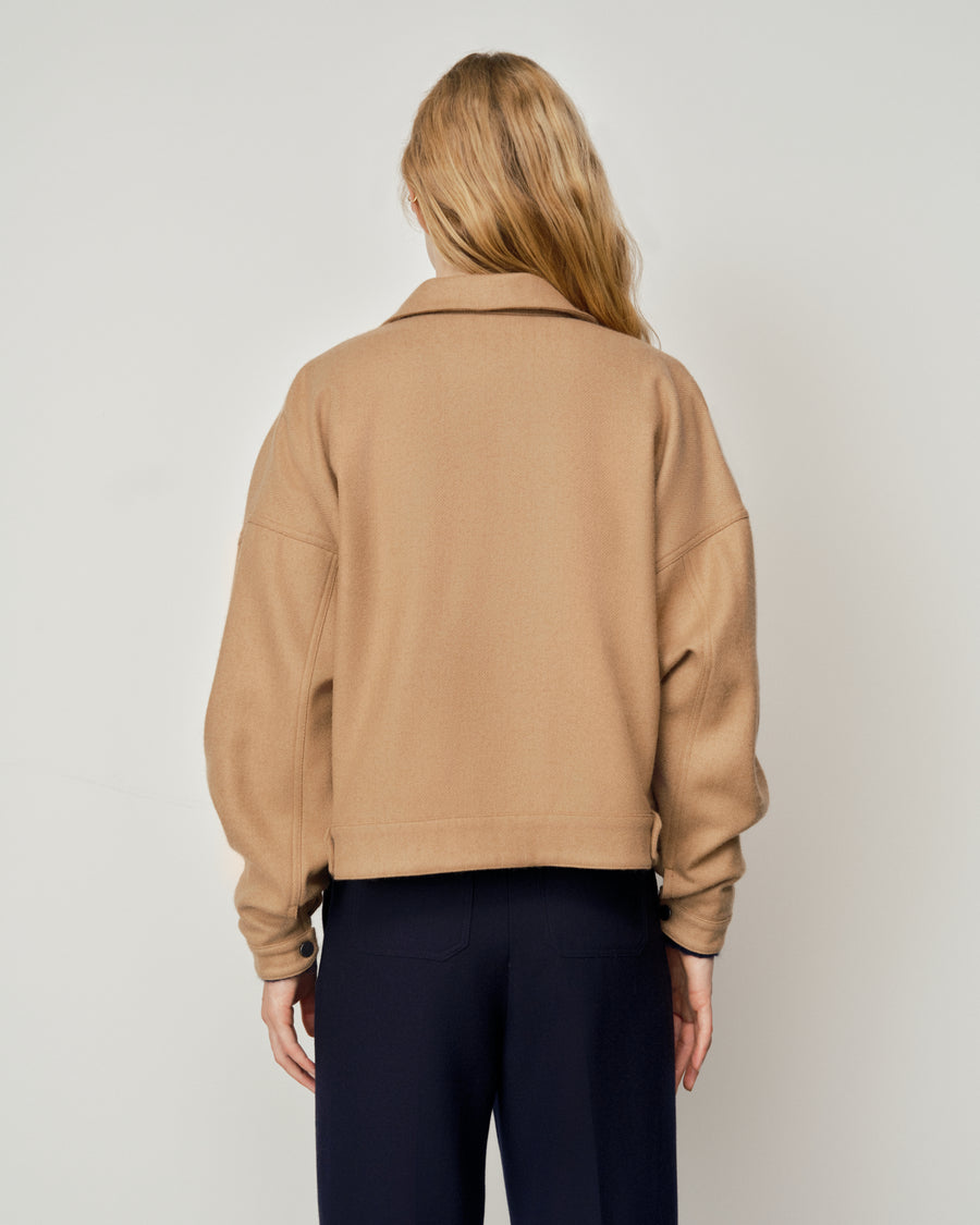 Cropped Camel Hair Herringbone Overshirt