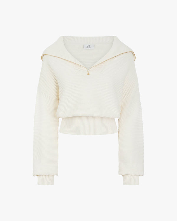 Ribbed Half Zip Sweater in Cotton Cashmere