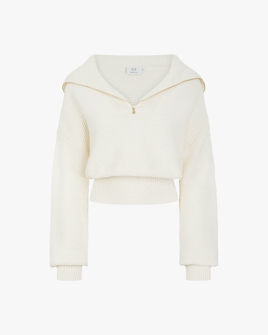 Ribbed Half Zip Sweater in Cotton Cashmere