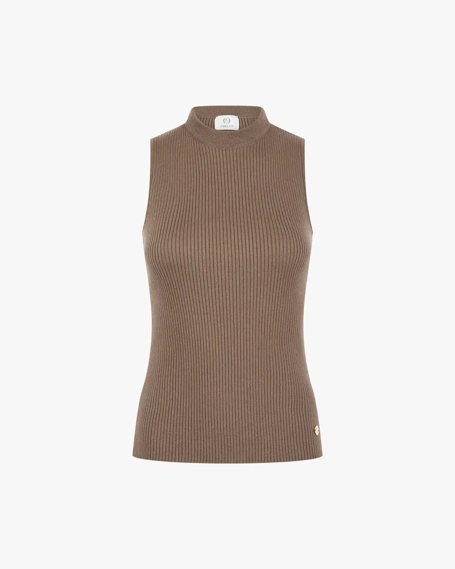Brown ribbed tank top on a white background