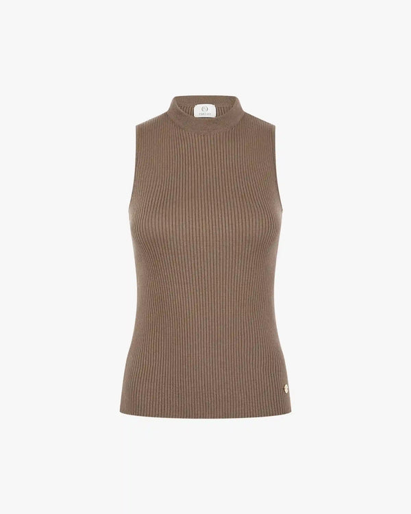 Brown ribbed tank top on a white background