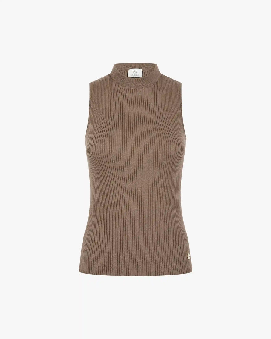 Brown ribbed tank top on a white background