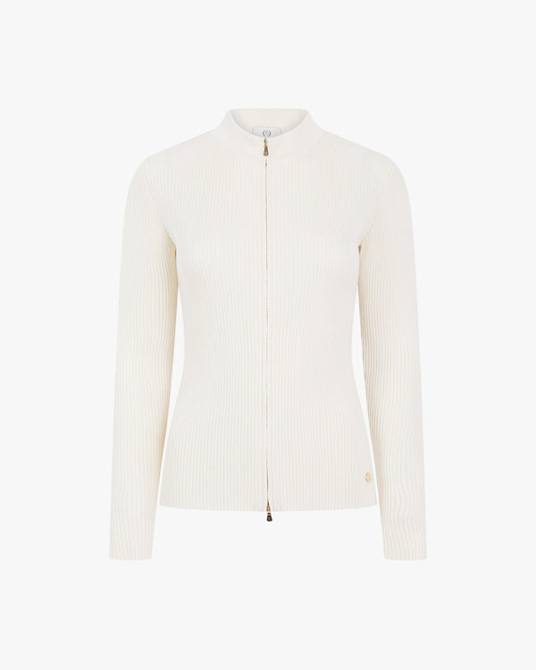 Ribbed Zip Through Cardigan in Cotton Cashmere