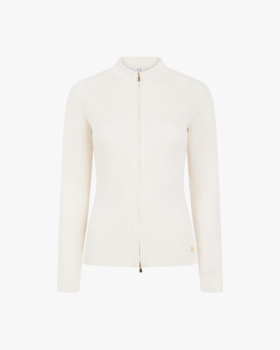 Ribbed Zip Through Cardigan in Cotton Cashmere
