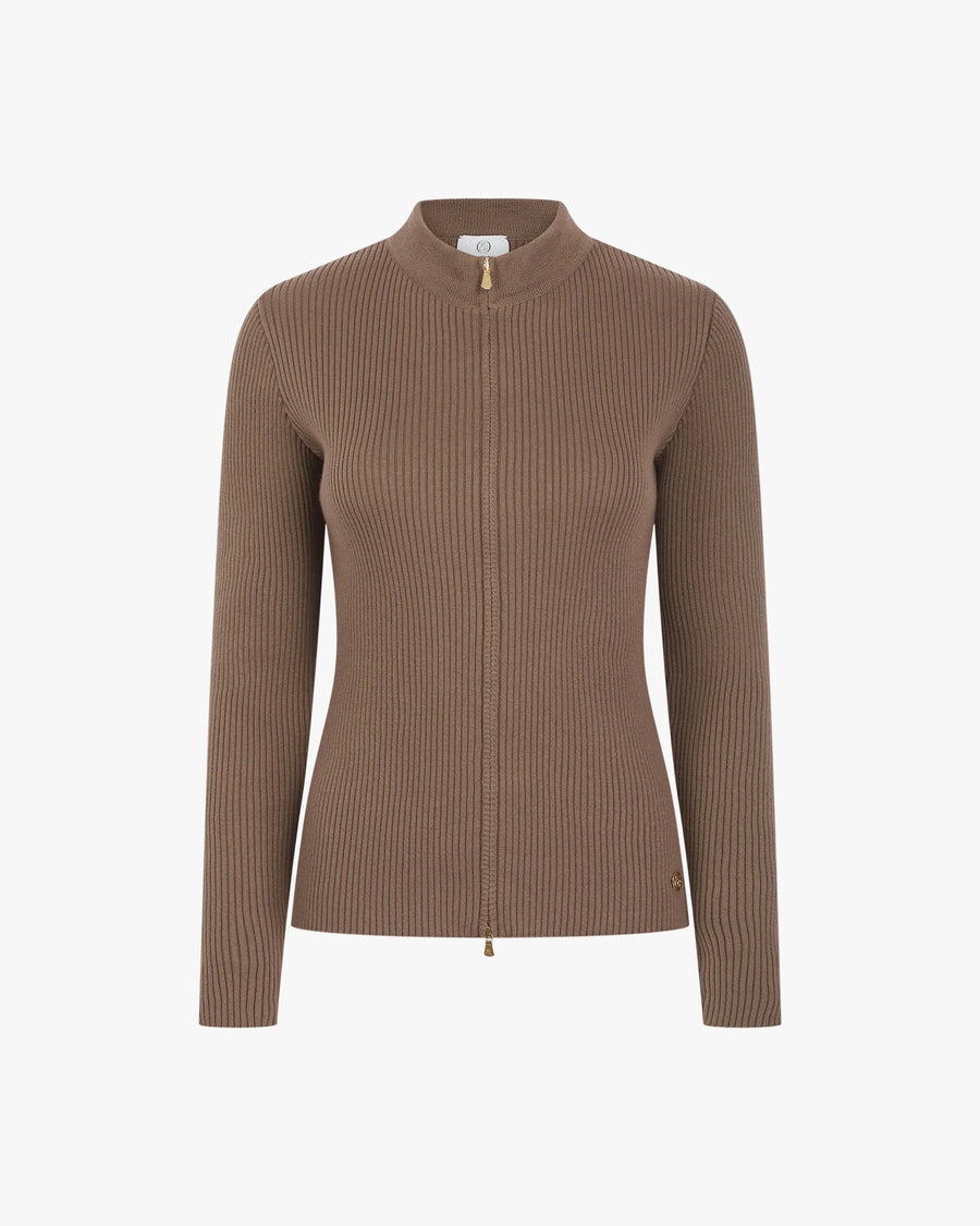 Ribbed Zip Through Cardigan in Cotton Cashmere