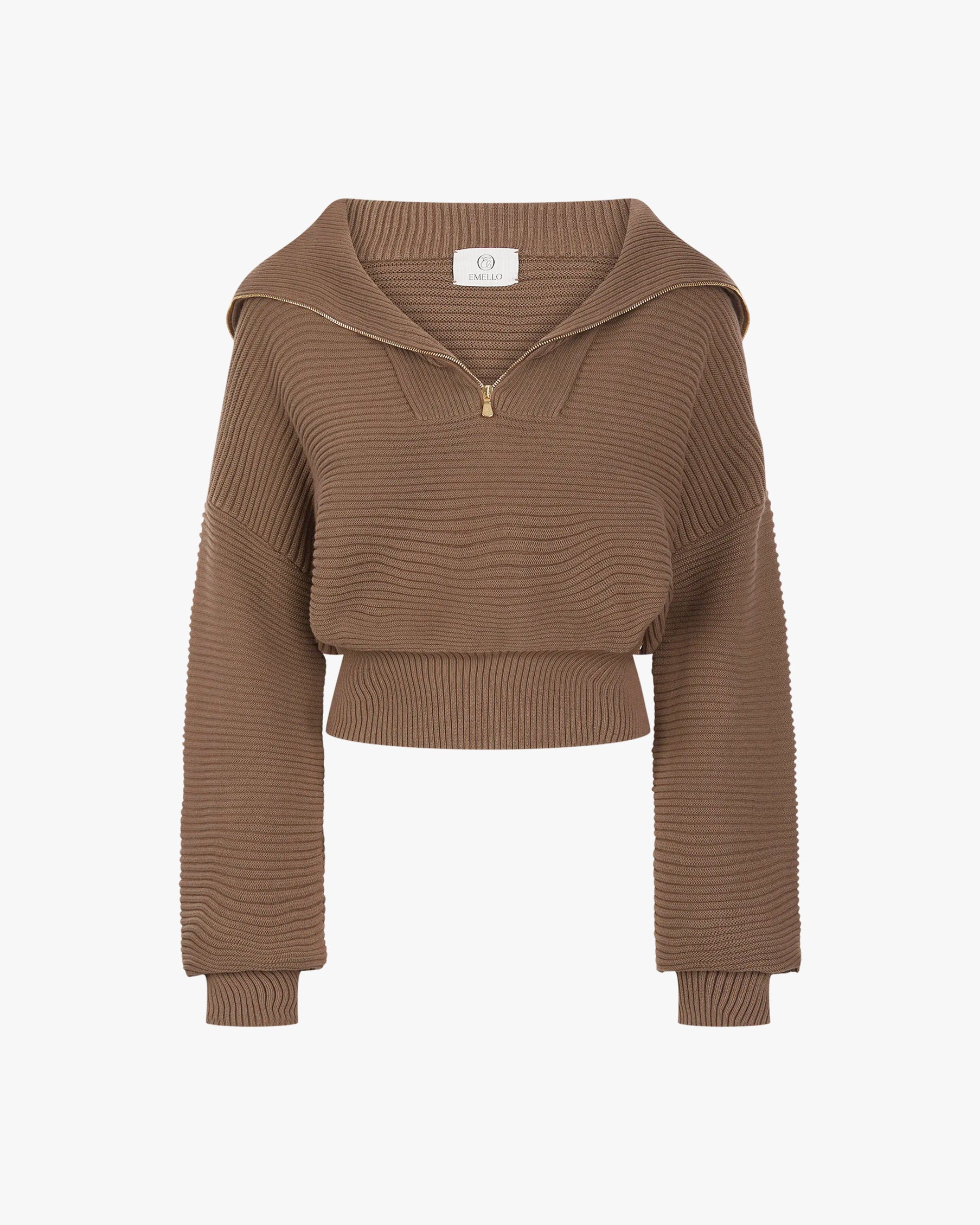 Ribbed Half Zip Sweater in Cotton Cashmere