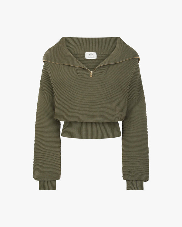Ribbed Half Zip Sweater in Cotton Cashmere