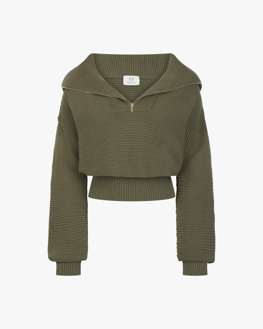 Ribbed Half Zip Sweater in Cotton Cashmere