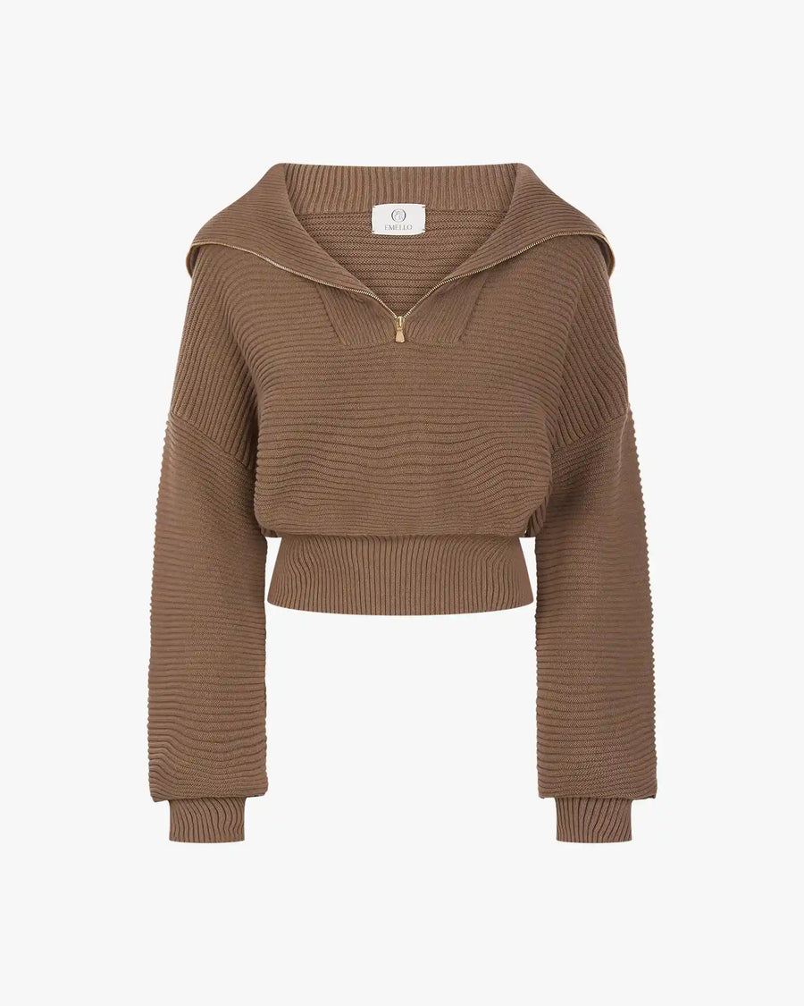 Brown ribbed hoodie on a white background