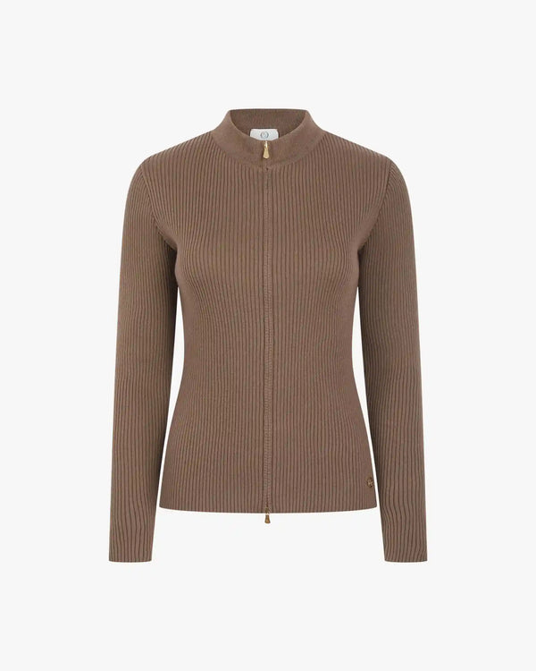 Ribbed Zip Through Cardigan in Cotton Cashmere