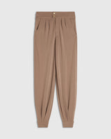 Refined balloon silhouette trouser with adjustable poppers in brown by Emello