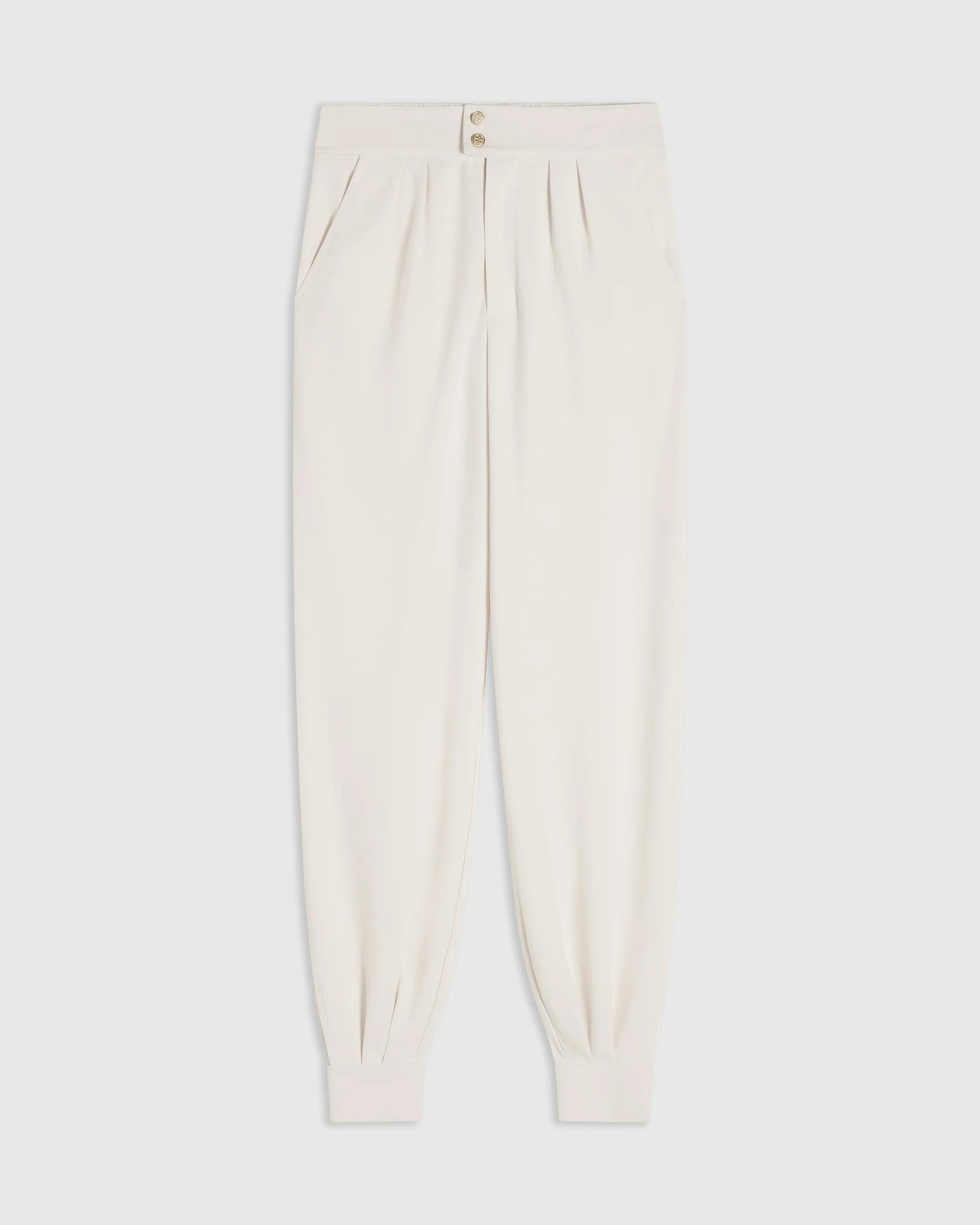 Emello Balloon Popper Trousers in cream with a fluid, relaxed fit.