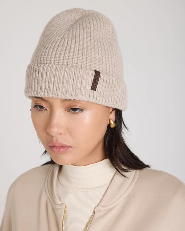 Emello Beanie Hat in Beige with a Fold-Over Cuff