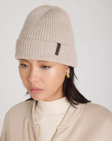 Emello Beanie Hat in Beige with a Fold-Over Cuff