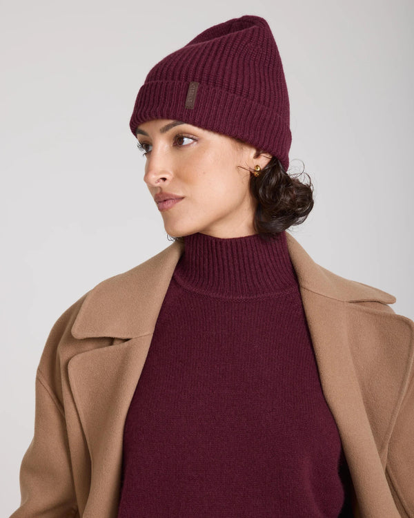 Emello Burgundy Beanie Hat with Fold-Over Cuff