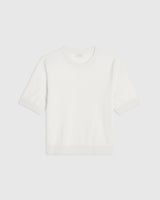 Emello Cotton Cashmere Knit Tee in cream, short-sleeved with ribbed trim.
