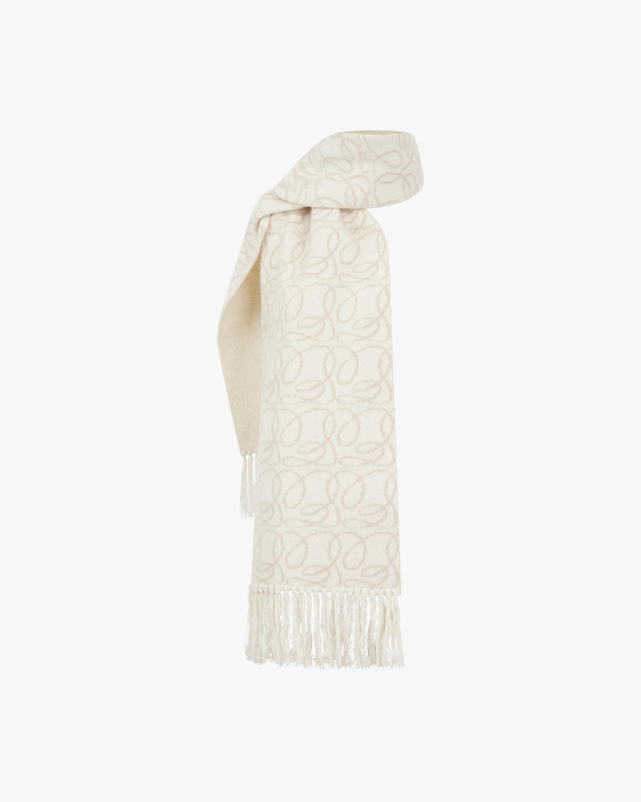 Elegant cream jacquard scarf in brushed cashmere with fringed tassels.