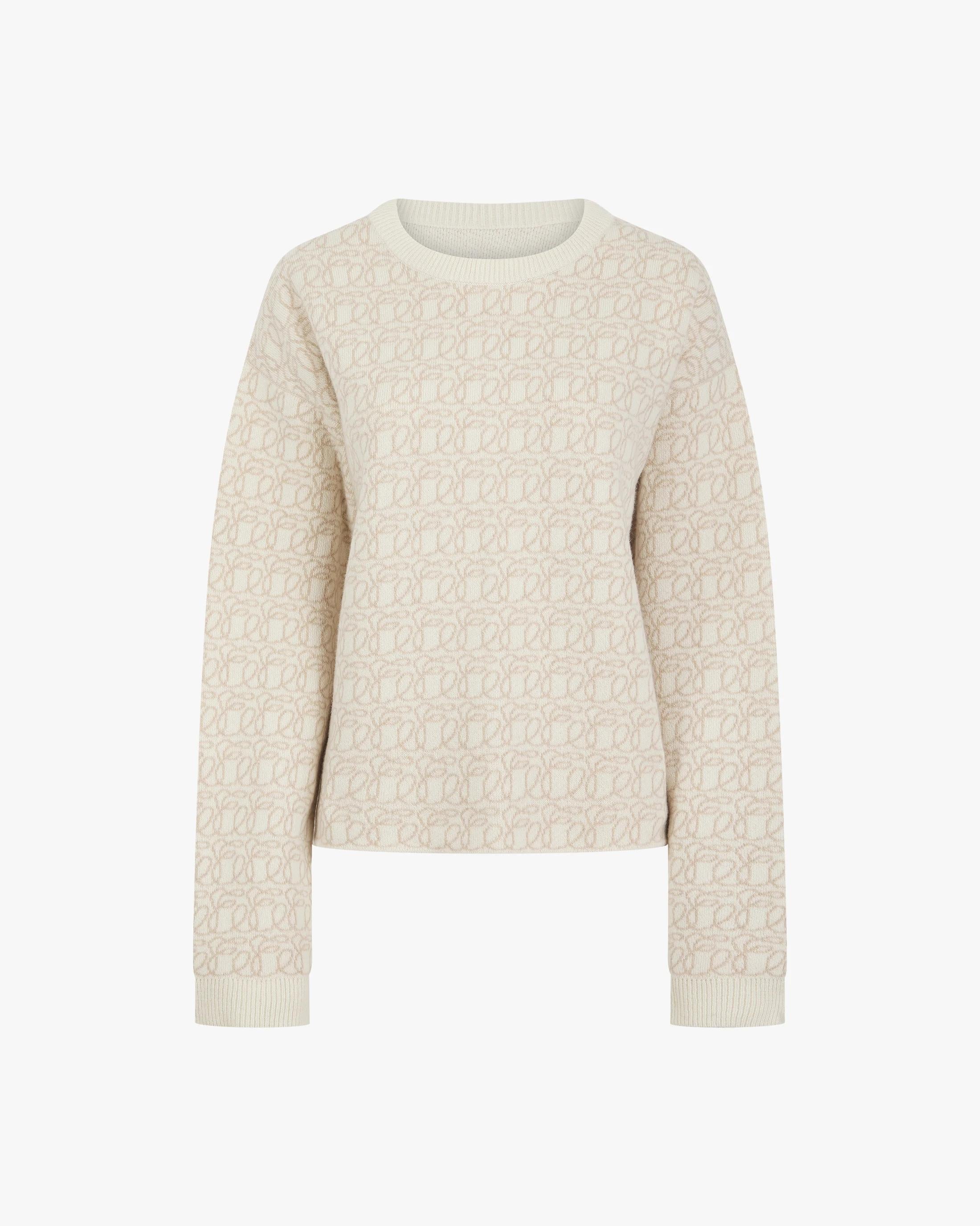 Cream reversible jacquard cashmere sweater in a cashmere blend