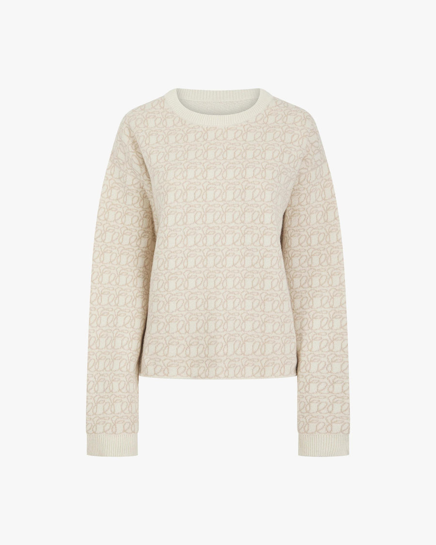 Cream reversible jacquard cashmere sweater in a cashmere blend